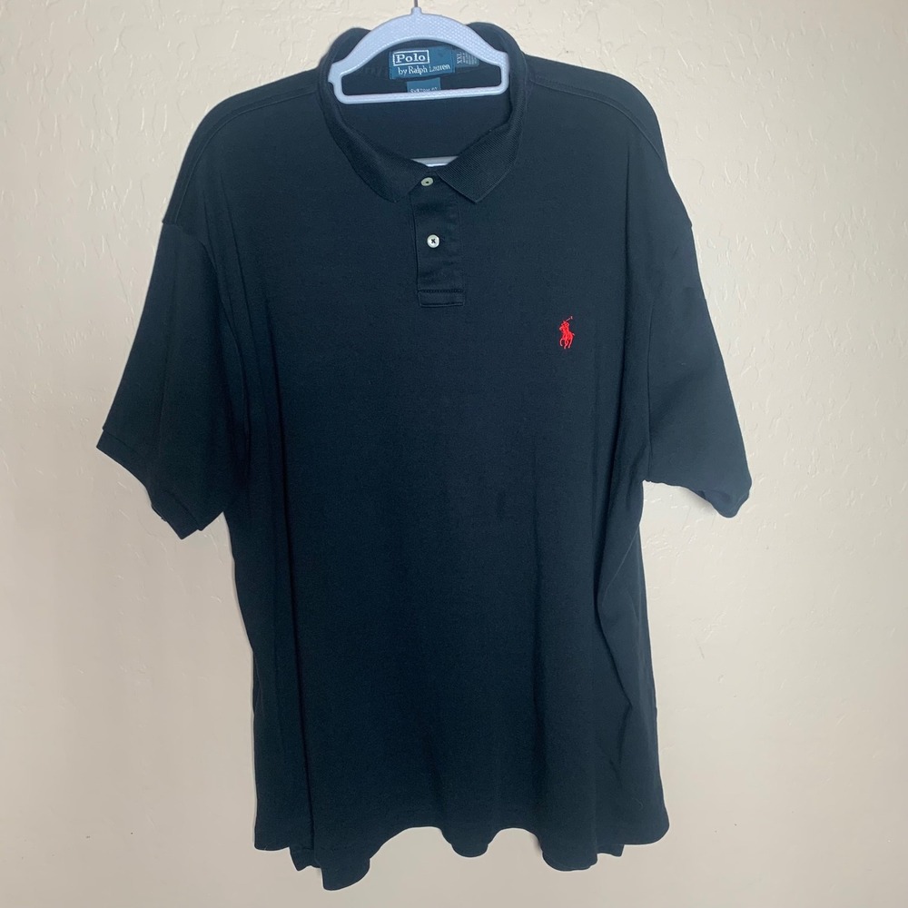 Polo Ralph Lauren Polo Shirt Men XXL‎ Black Excellent Custom Fit Red Pony Logo